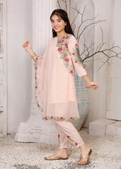 Modest Stitched 3 Piece Formals Kids Collection'2025-Pearl Cape Shirt - Peach