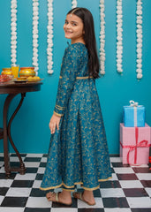Eid Ki Khushiyan By Modest Stitched 3 Piece Cotton Frock Suit-9230-Blu