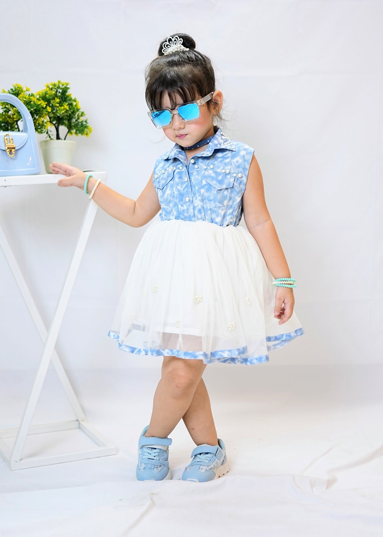Fairy Bloom by Modest Stitched kids Formals Frock Collection'2025-Denim Pearl