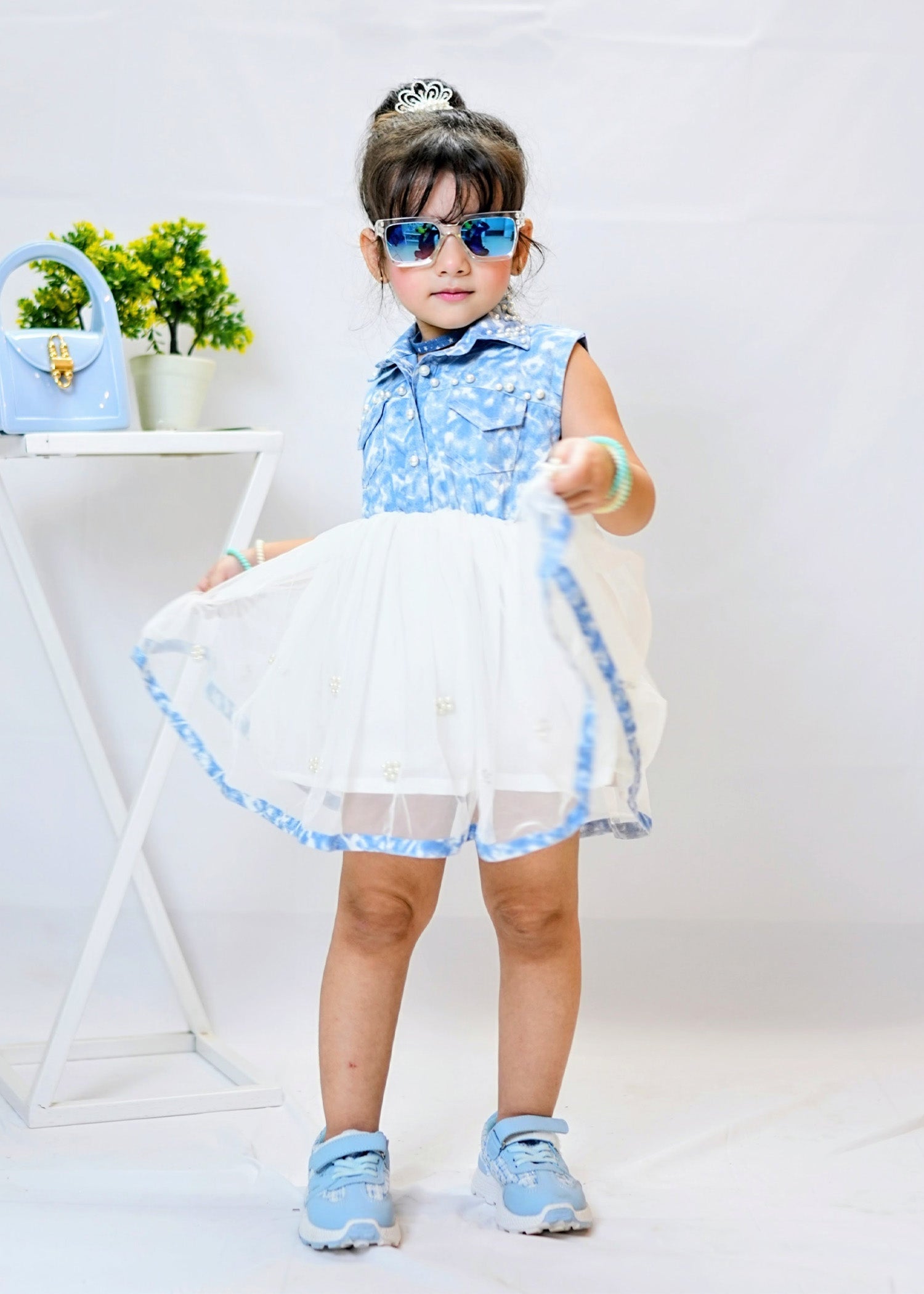 Fairy Bloom by Modest Stitched kids Formals Frock Collection'2025-Denim Pearl