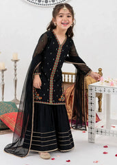 Modest Girls 3 Piece Black Crinkle Embroidered Outfit Suit-11400-Blk