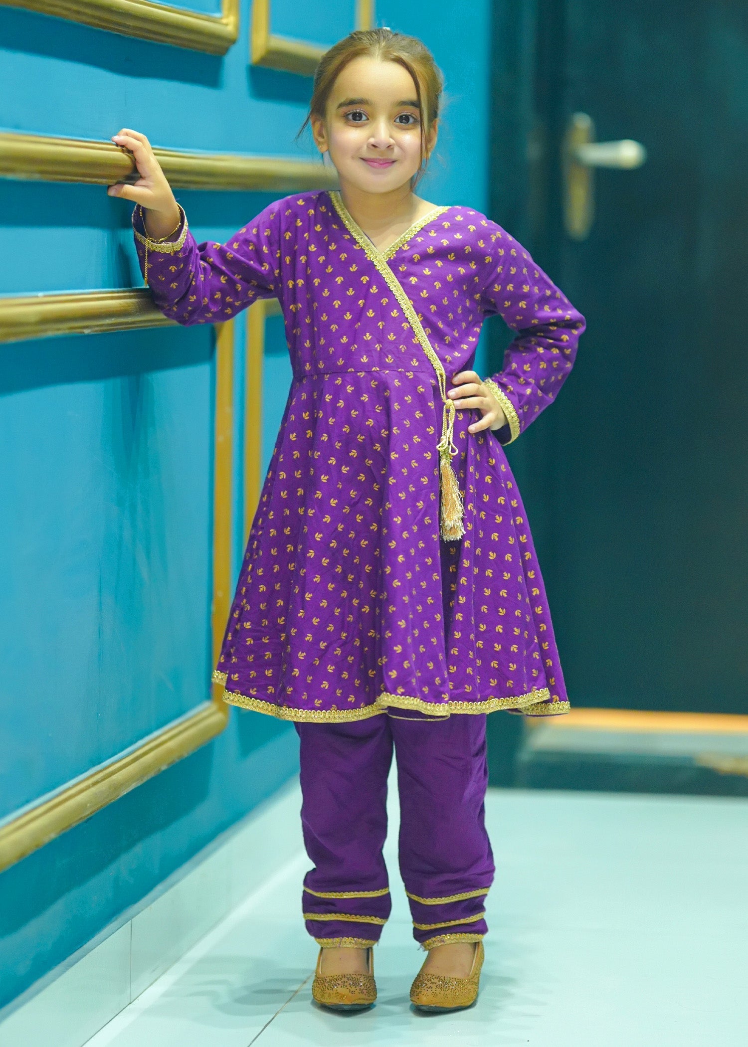 Modest Stitched 3 Piece Festive Formals Kids Collection'2025-Purple Adorn