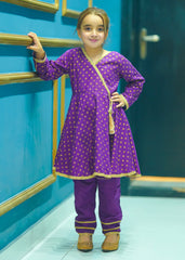 Modest Stitched 3 Piece Festive Formals Kids Collection'2025-Purple Adorn