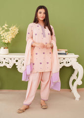 Modest Stitched 3 Piece Festive Edit Vol-02 Suit-Peach Chiffon Embroidered Suit