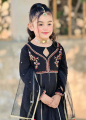 Modest Stitched 3 Piece Kids Festive Vol-01 Suit-10080-Blk
