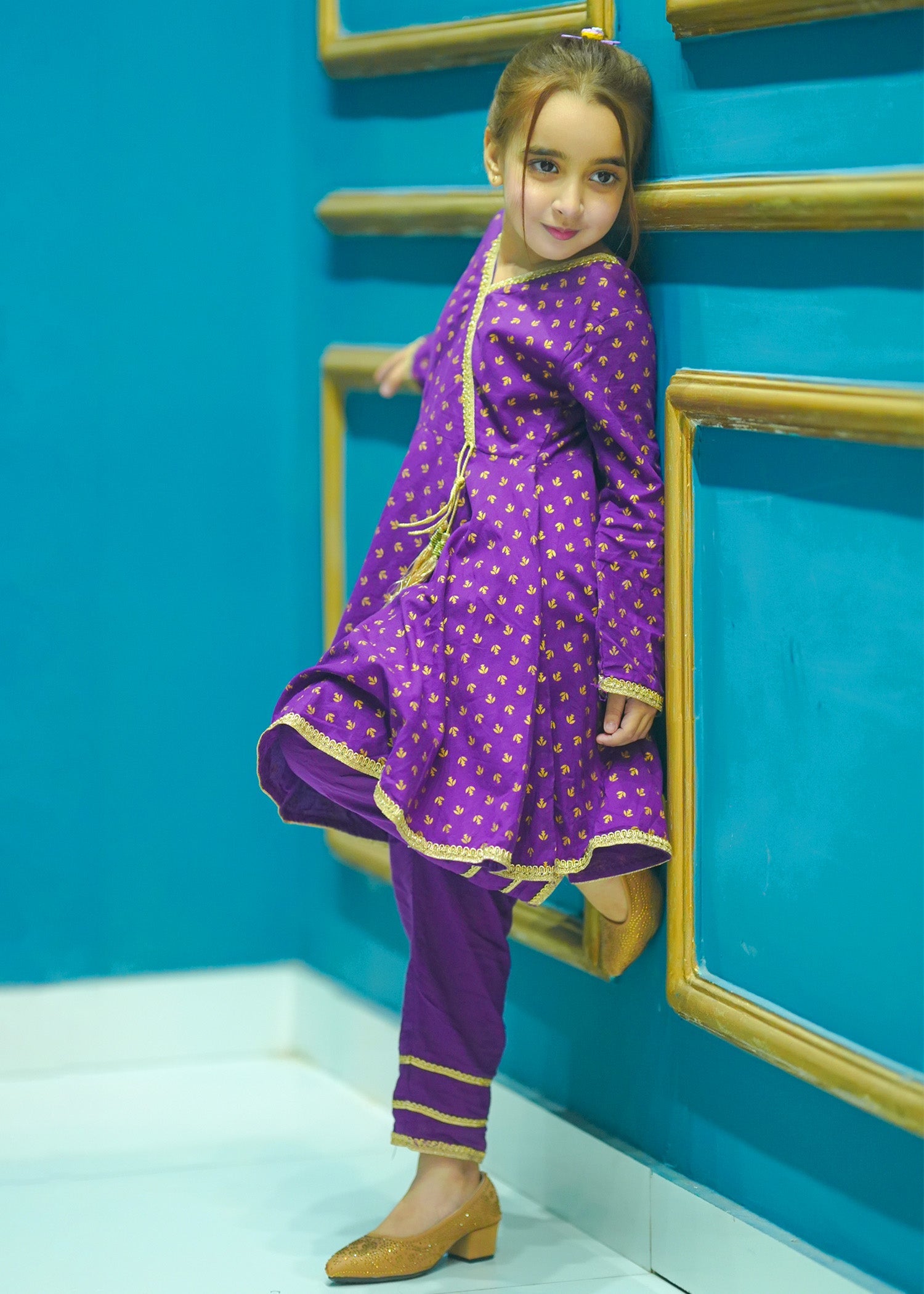 Modest Stitched 3 Piece Festive Formals Kids Collection'2025-Purple Adorn