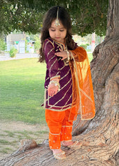 Modest Stitched 3 Piece Luxury Festive Kids Suit-Purple Delight