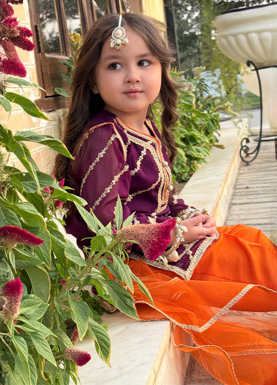 Modest Stitched 3 Piece Luxury Festive Kids Collection'2025-Purple Delight