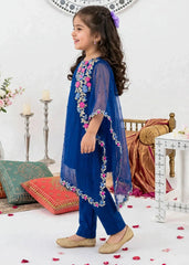 Modest Girls 3 Piece Blue Chiffon Embroidered Outfit Suit-A016-Blu