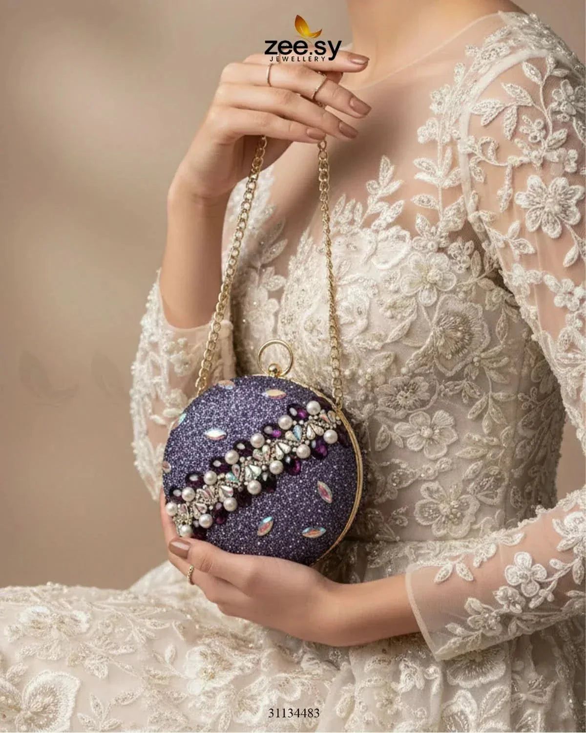 Artisan Crystal Pearl Clutch Bag