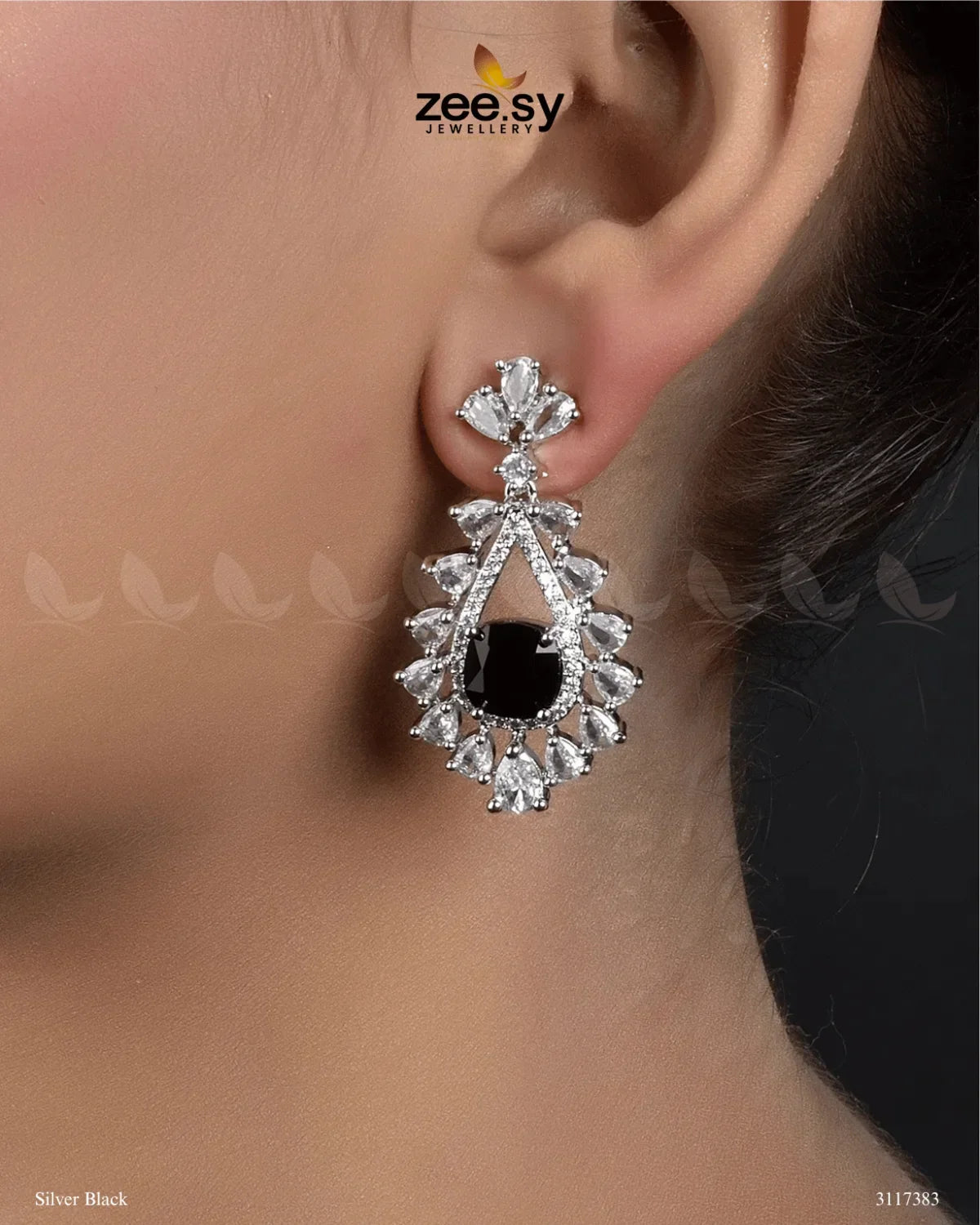 Aster Earrings Silver Black - Zeesy Jewellery