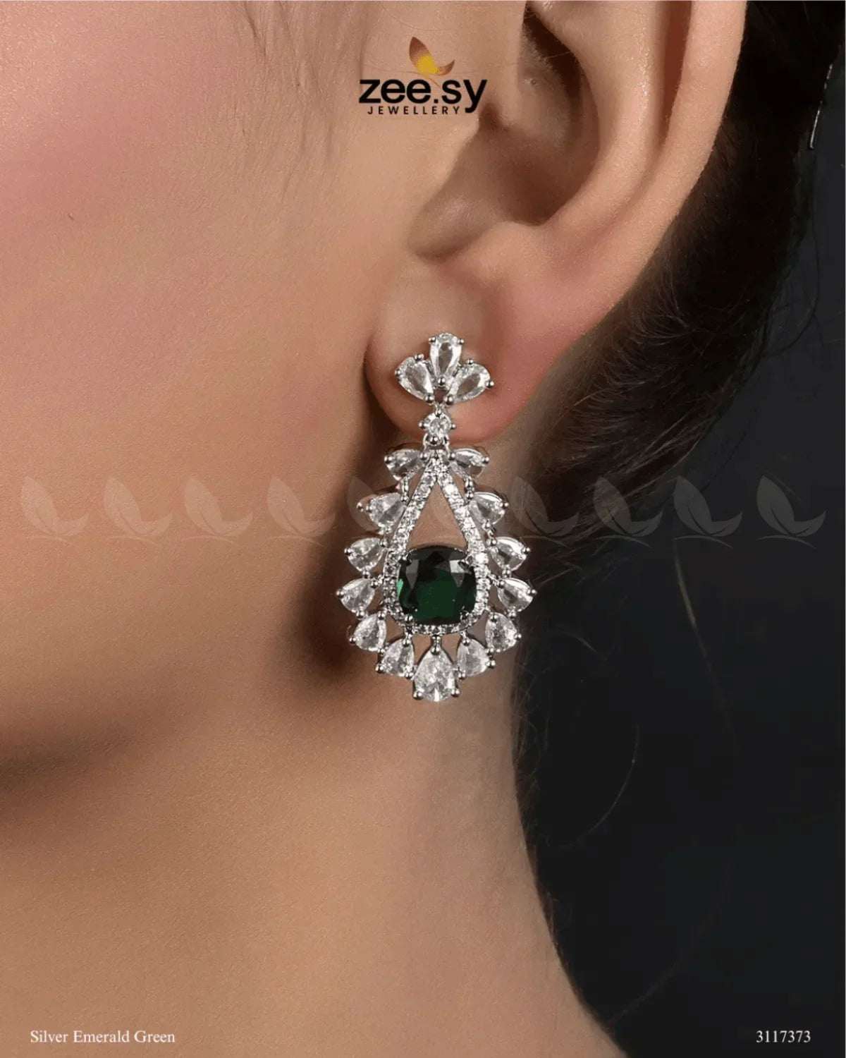 Aster Earrings Silver Emerald Green - Zeesy Jewellery