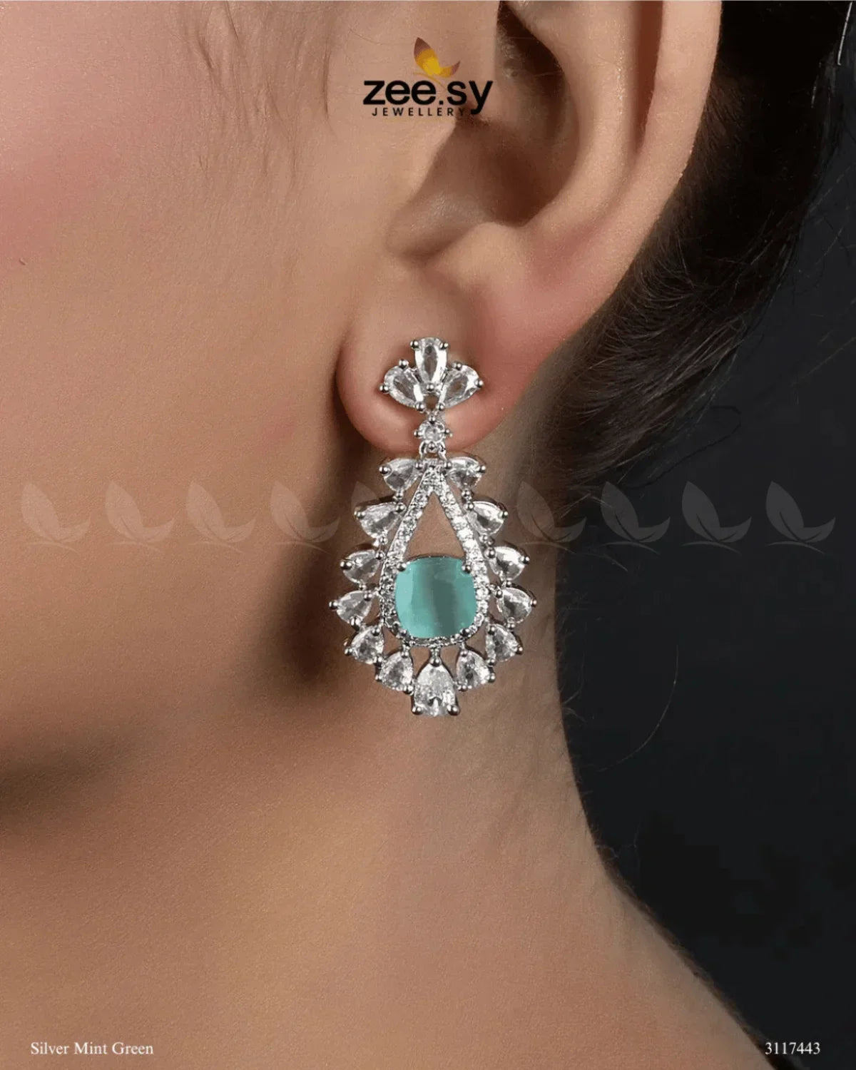 Aster Earrings Silver Mint Green - Zeesy Jewellery