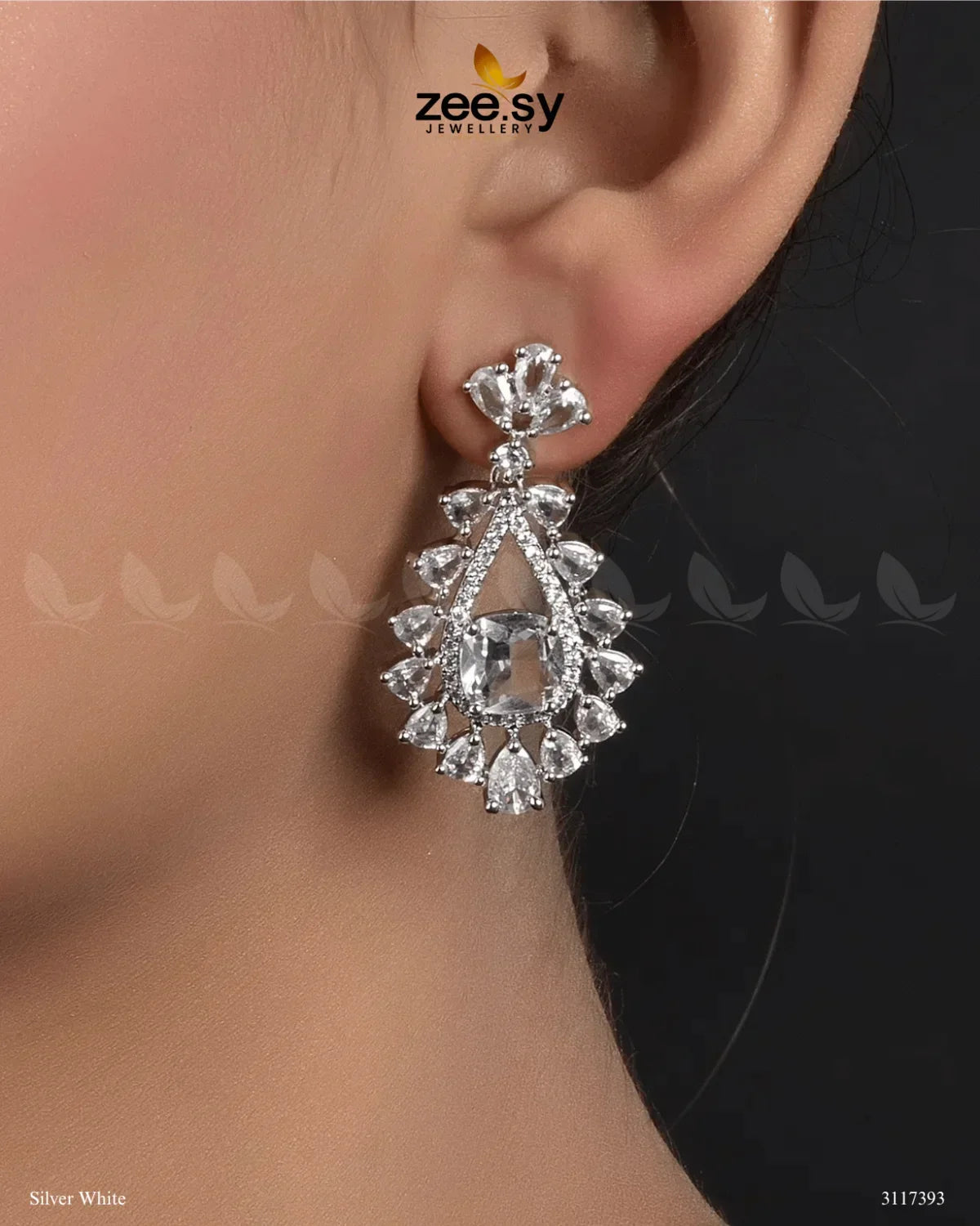Aster Earrings Silver White - Zeesy Jewellery