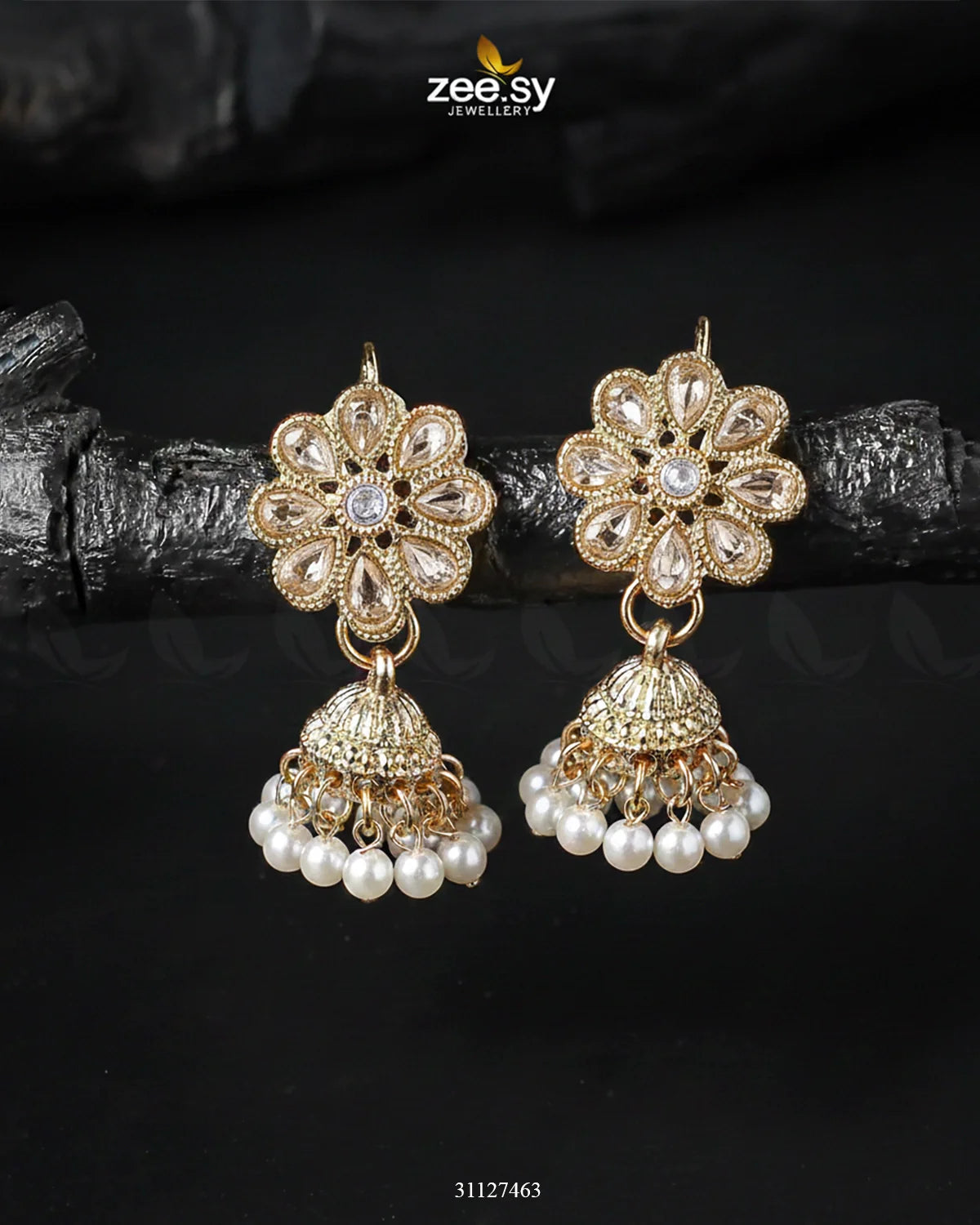 Atiqa Earrings Golden Pearl - Zeesy Jewellery