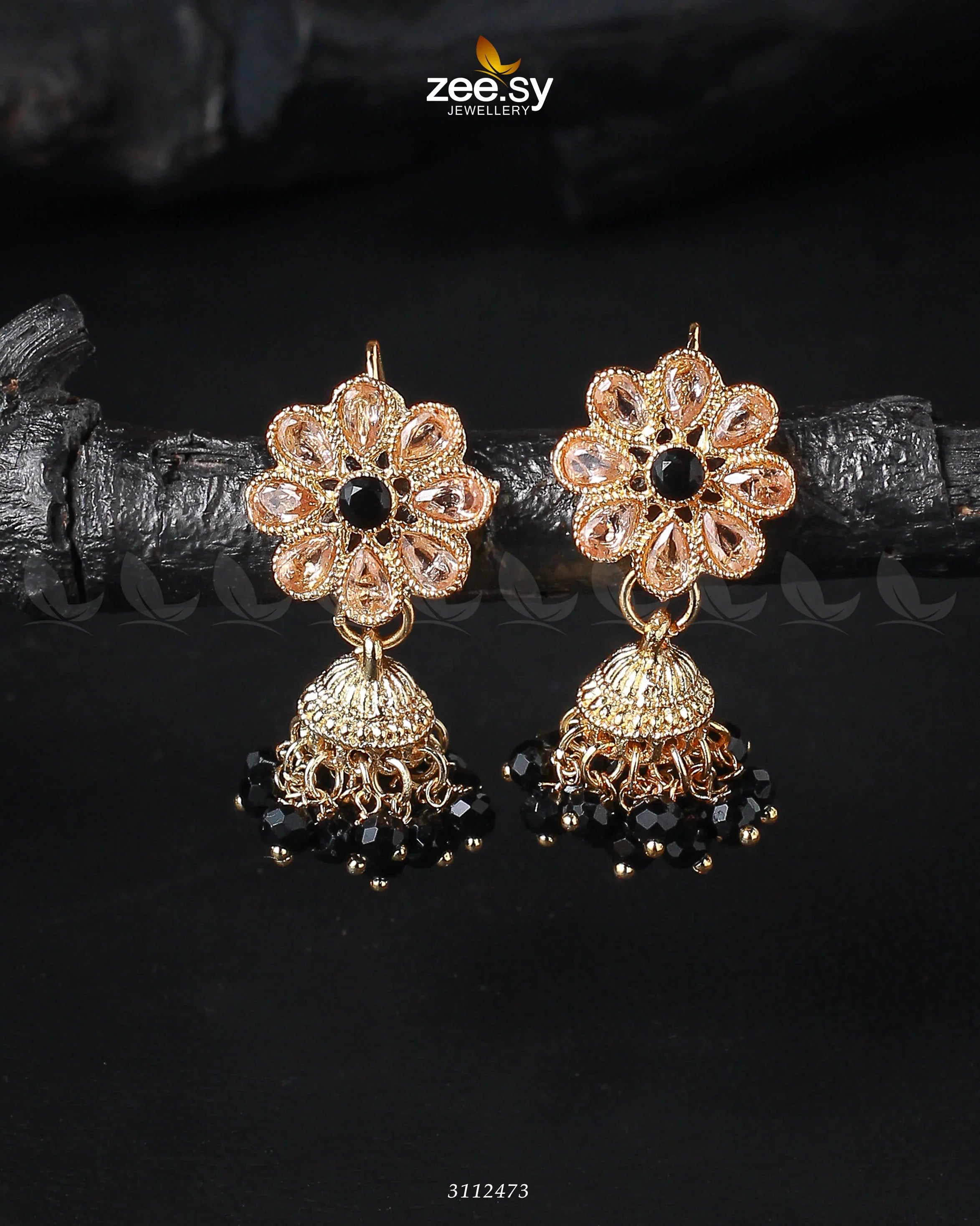 Atiqa Earrings Golden Black - Zeesy Jewellery