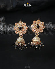 Atiqa Earrings Golden Black - Zeesy Jewellery