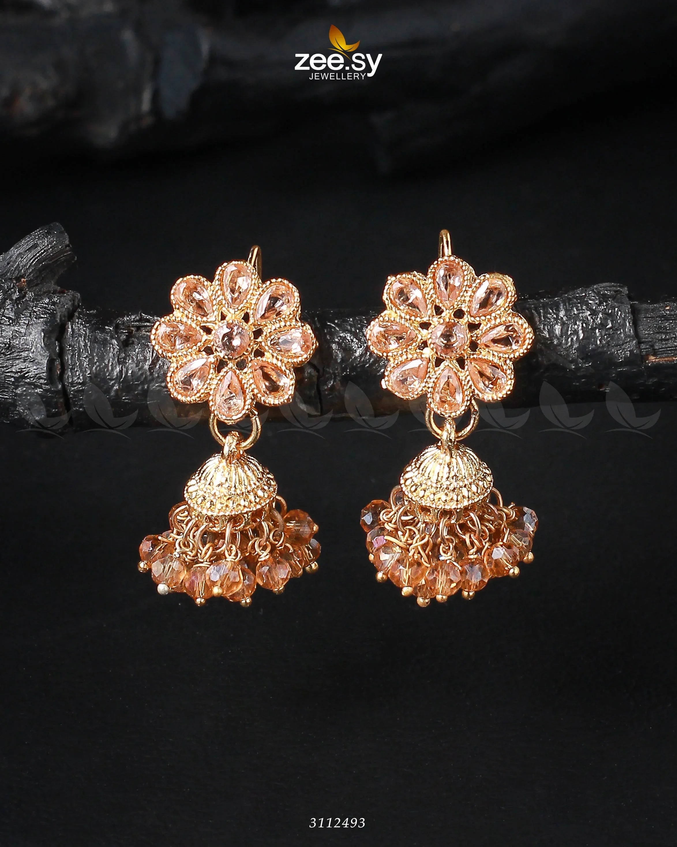 Atiqa Earrings Golden Champagne - Zeesy Jewellery