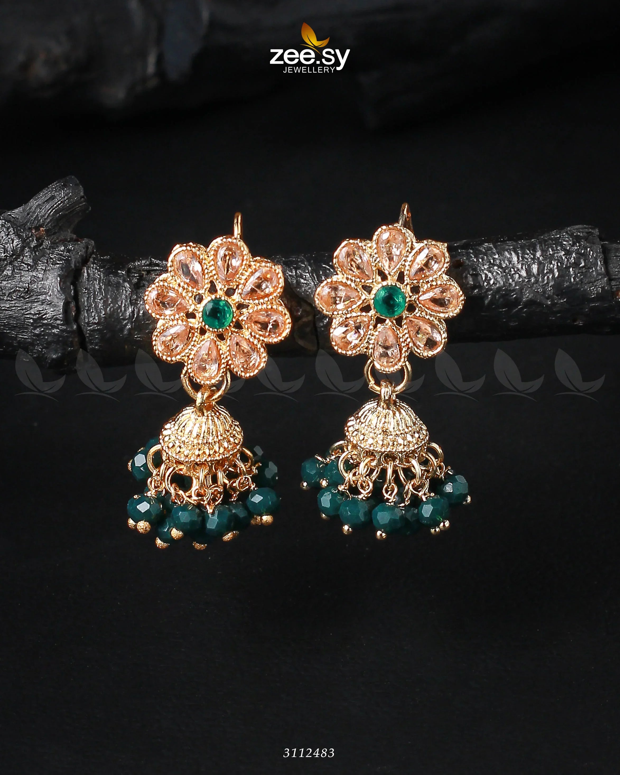 Atiqa Earrings Golden Green - Zeesy Jewellery