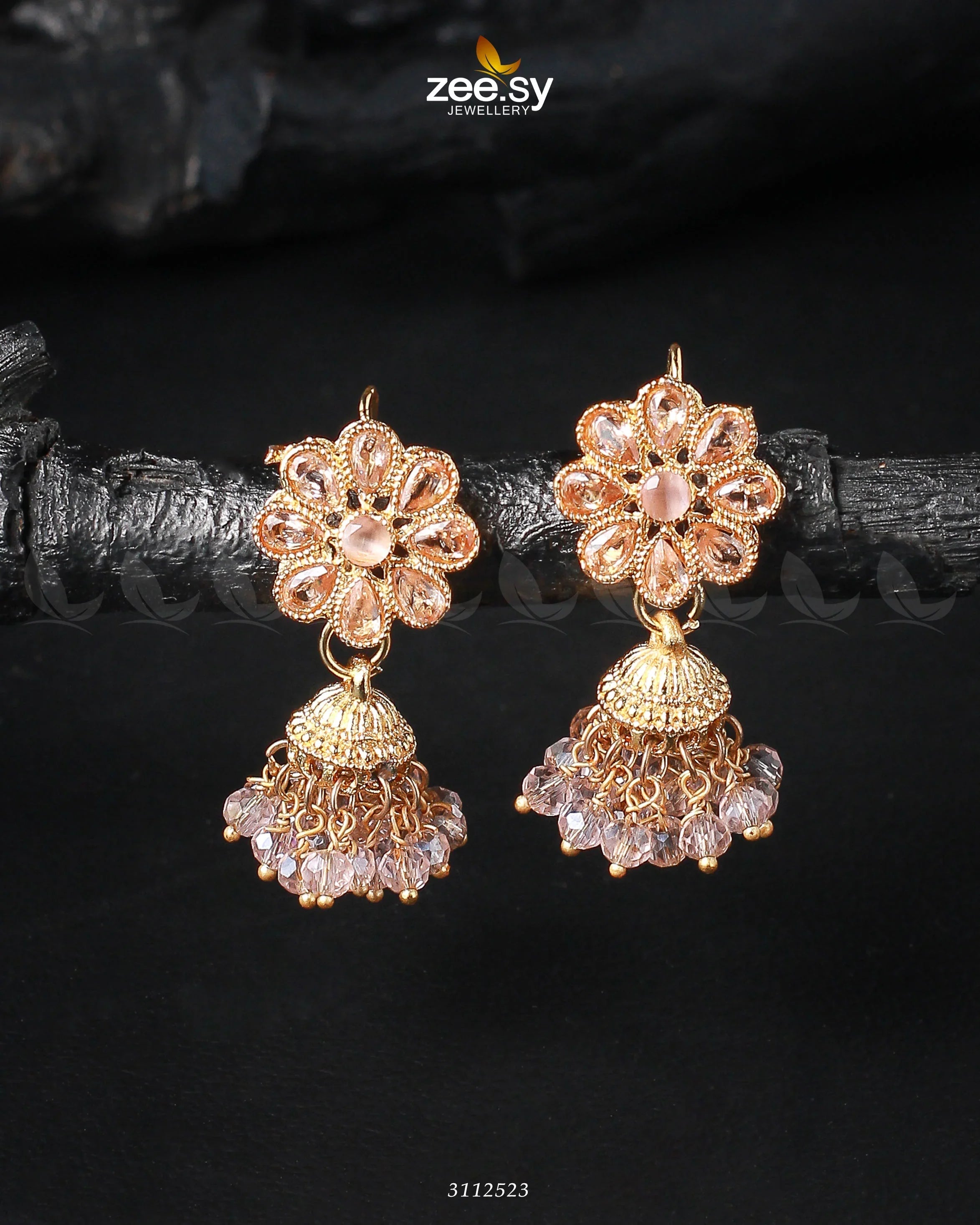 Atiqa Earrings Golden Mint Pink - Zeesy Jewellery