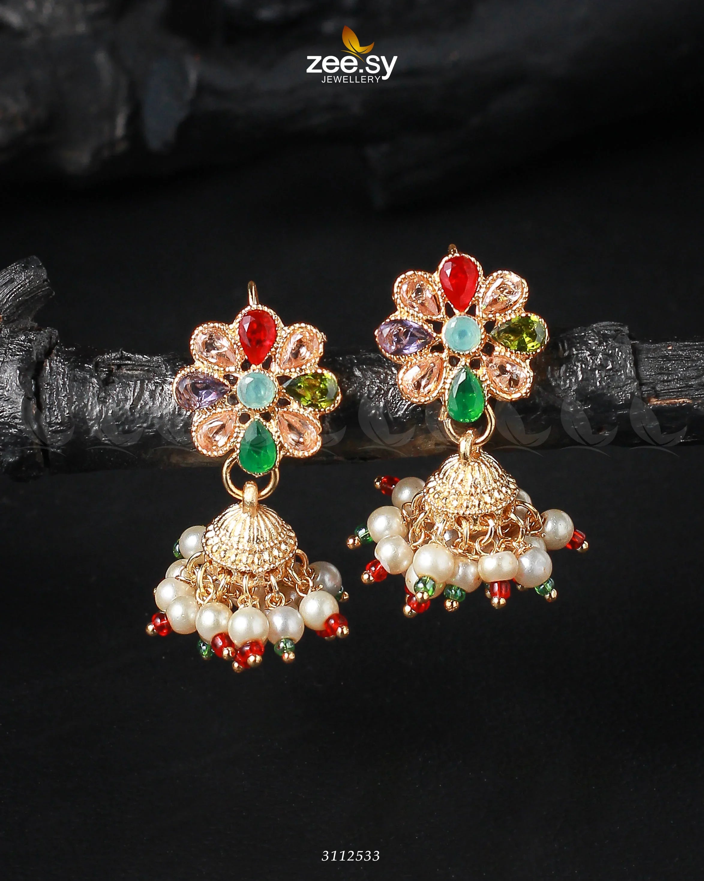 Atiqa Earrings Golden Multi - Zeesy Jewellery
