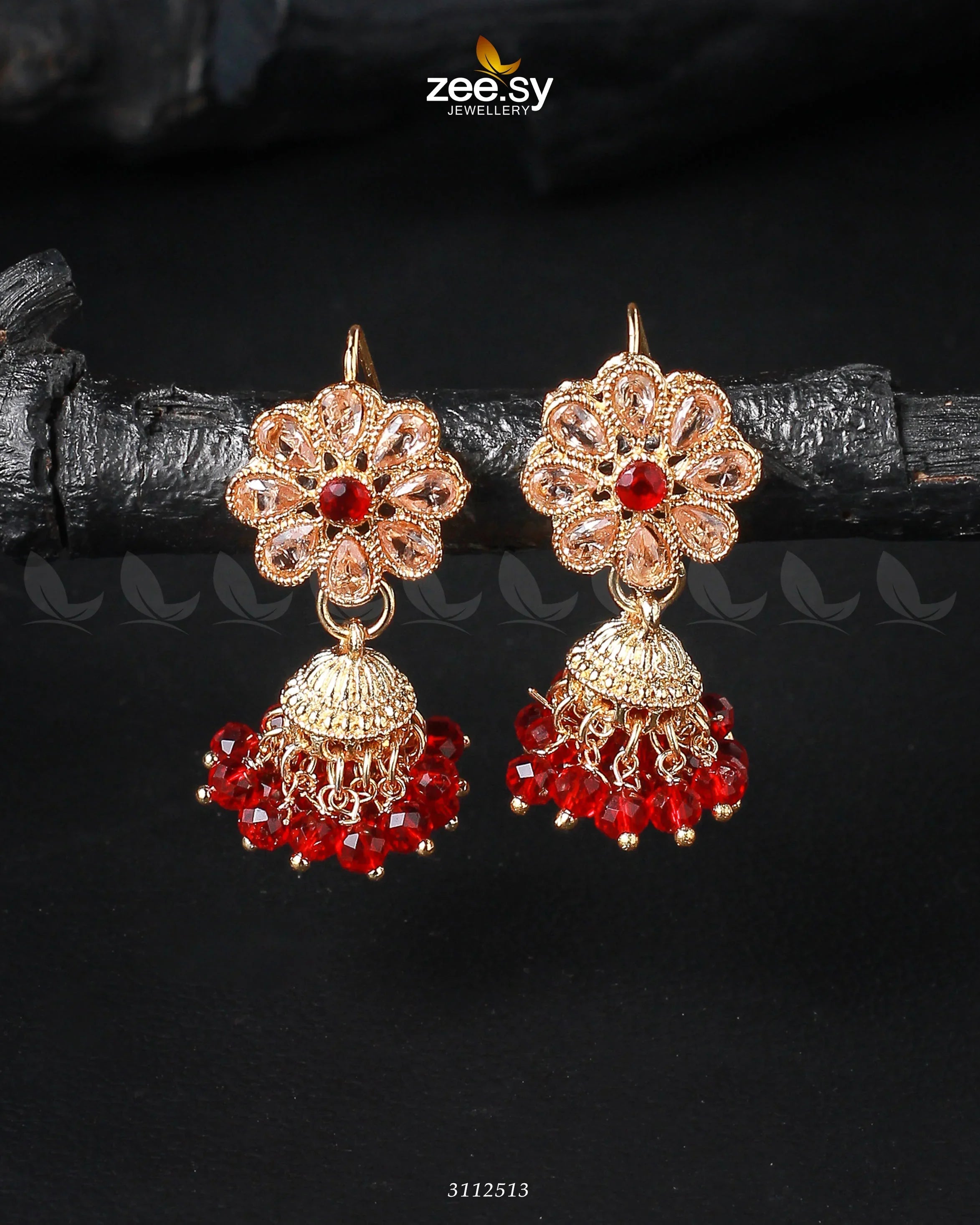 Atiqa Earrings Golden Red - Zeesy Jewellery