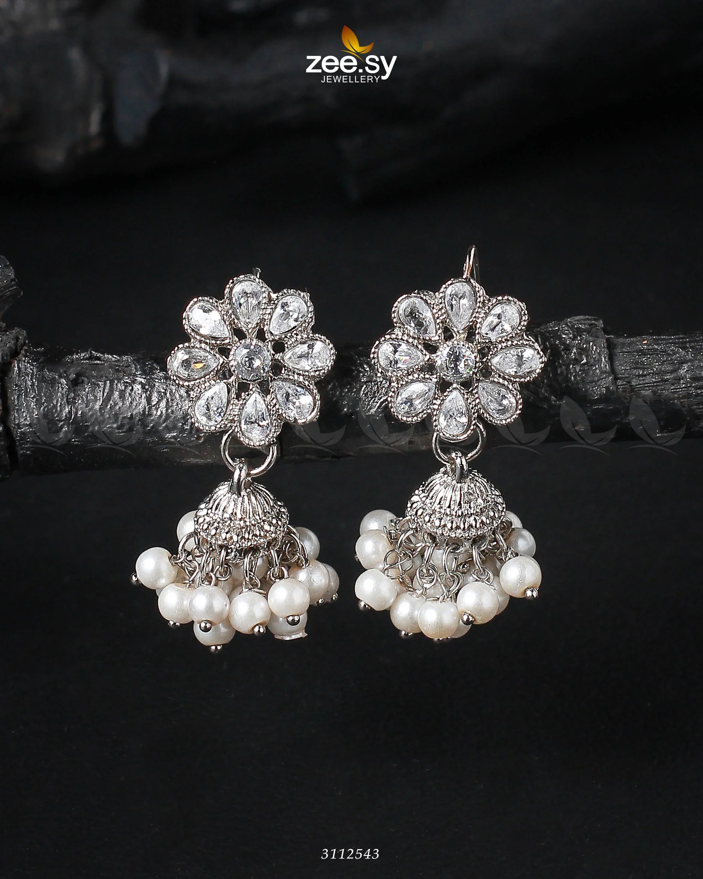 Atiqa Earrings Silver White - Zeesy Jewellery