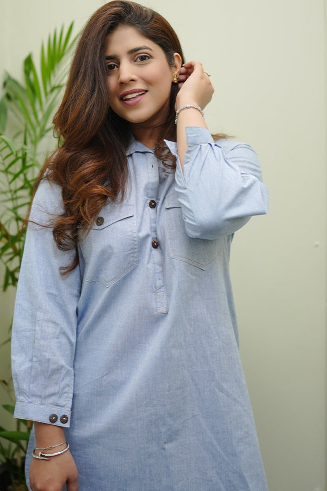 Urban Cut 2 Piece Cotton Chambray Embellished  Co- Ord Set