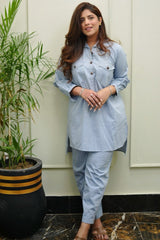 Urban Cut 2 Piece Cotton Chambray Embellished  Co- Ord Set