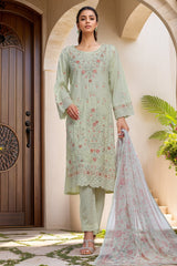 Bin Saeed Stitched 3 Piece Luxury Plain Cotton With Chiffon Dupatta Collection'2025-SMPC-2074-Cream