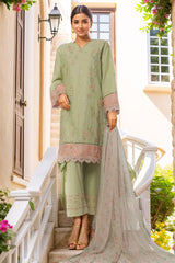 Bin Saeed Stitched 3 Piece Luxury Plain Cotton With Chiffon Dupatta Suit-SMPC-1861-Pista