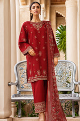 Bin Saeed Stitched 3 Piece Luxury Plain Cotton With Chiffon Dupatta Suit-SMPC-1864-Red