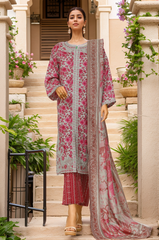 Bin Saeed Stitched 3 Piece Luxury Front Open Cutwork Suit-SM-2082-Dark Pink
