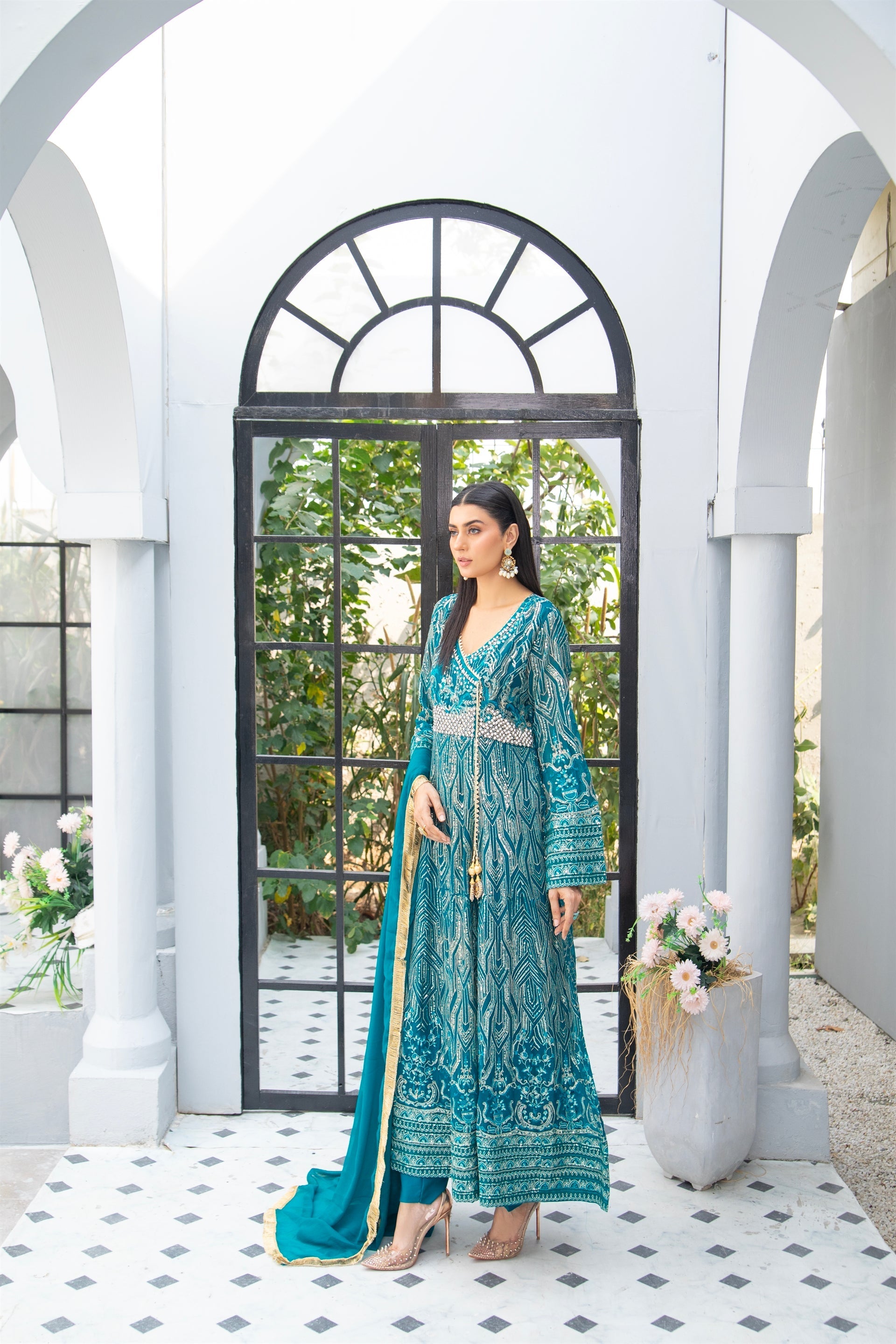 Manahils Stitched Formals Kurti 105-Teal