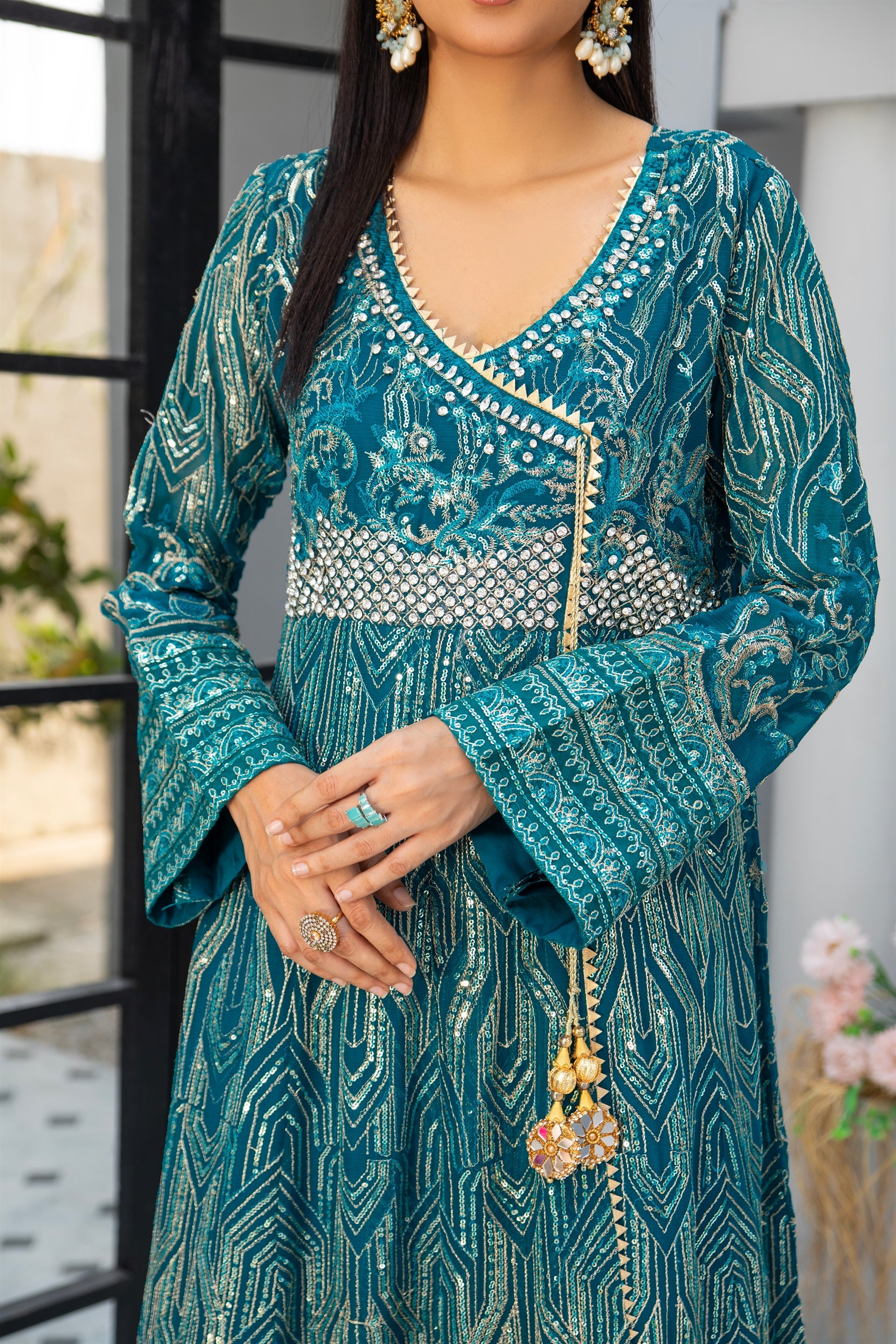 Manahils Stitched Formals Kurti 105-Teal