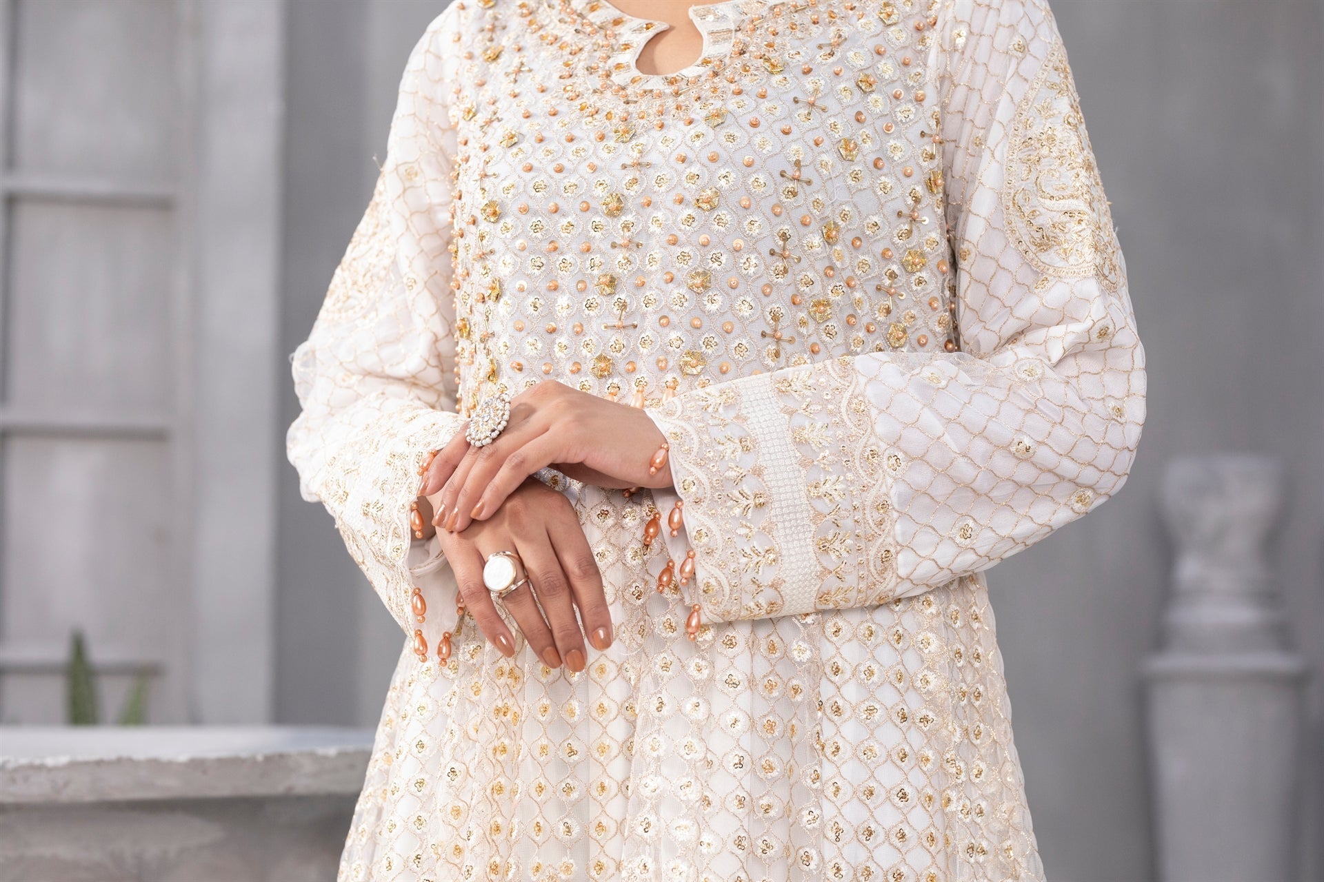 Manahils Stitched Formals Kurti-B-002-For The Love Off White