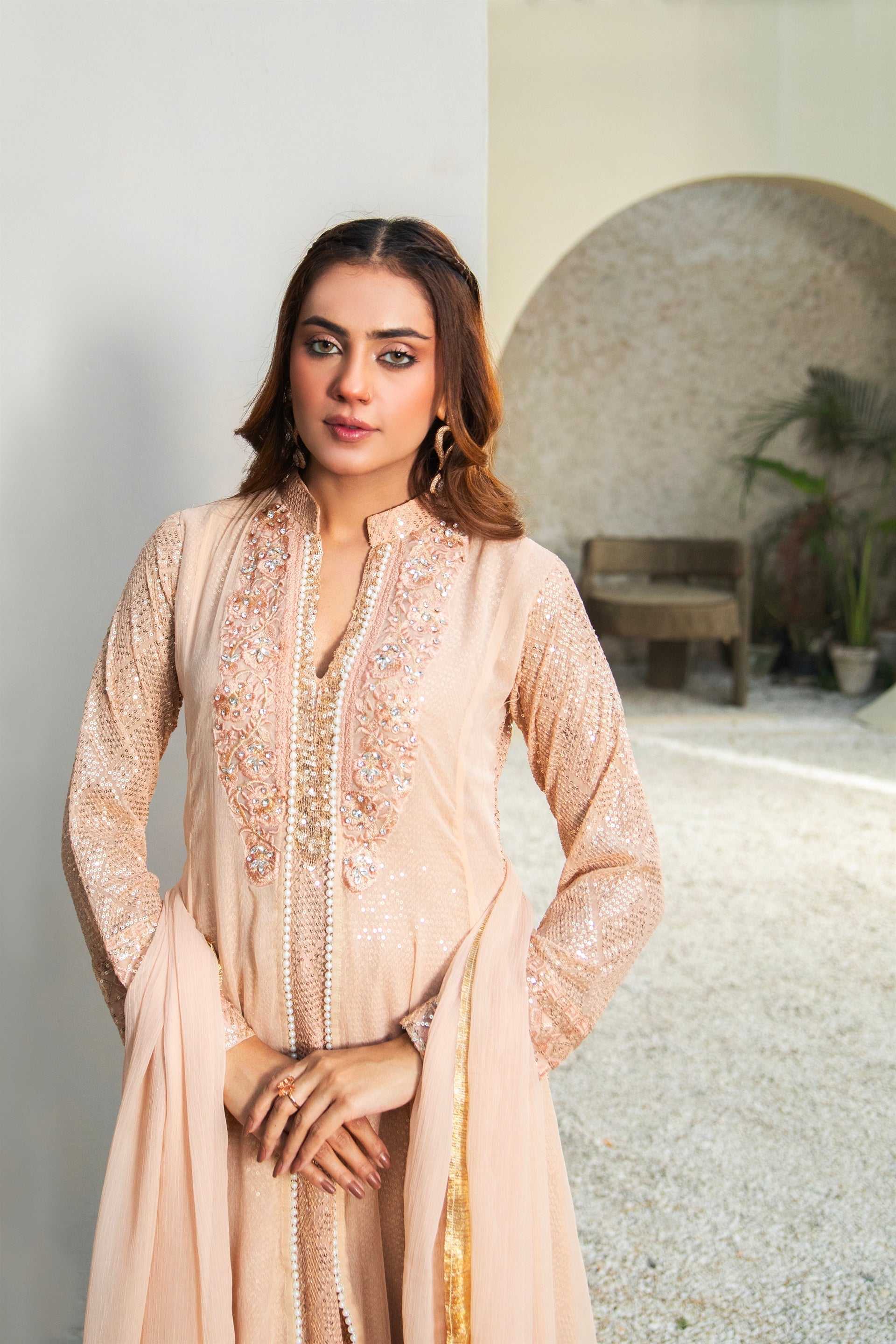 Manahils Stitched Formals K-147-Peach