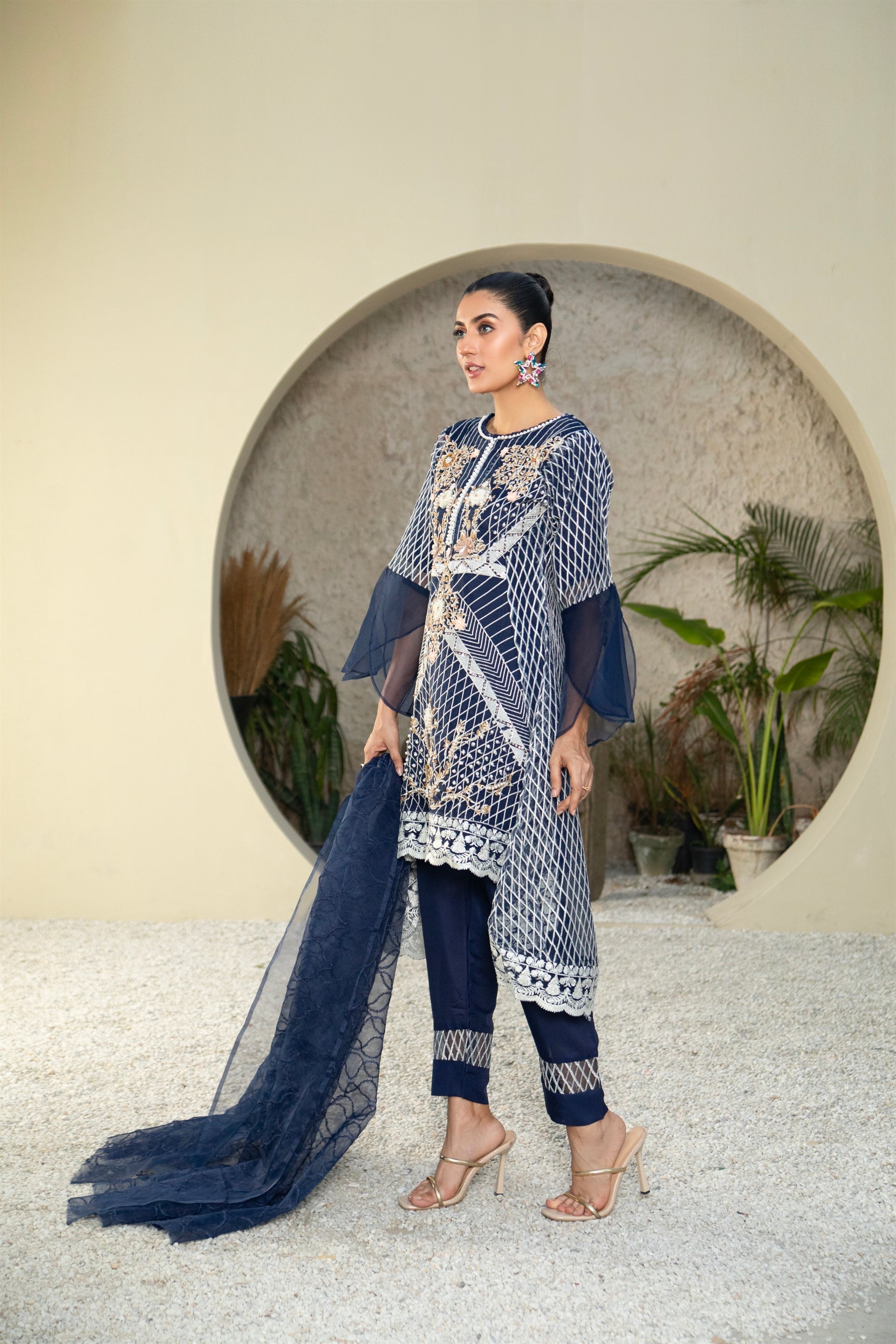 Manahils Stitched Mlt-01-Navy Blue