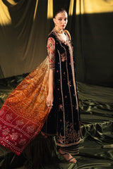 Qalamkar Unstitched 3 Piece Velvet Edit Suit-BK-06-Zola
