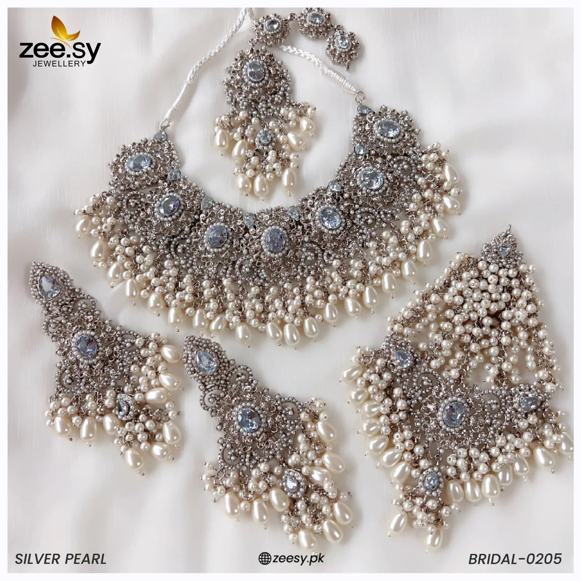 BRIDAL-0205 Silver Pearl - Zeesy Jewellery
