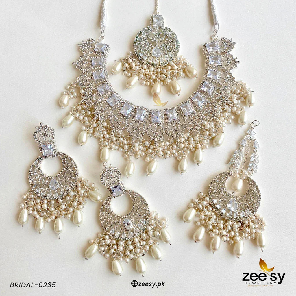 BRIDAL-0235 Silver Pearl - Zeesy Jewellery