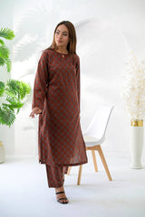 Silcot Stitched 2 Piece Summer Lawn Suit-Rust Heritage Printed Lawn Suit