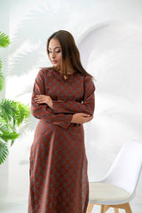 Silcot Stitched 2 Piece Summer Lawn Suit-Rust Heritage Printed Lawn Suit