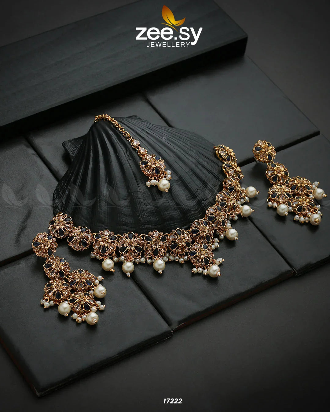 Magnolia Glimmer Necklace Blue - Zeesy Jewellery