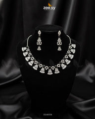 Baguette Fringe Tassel Necklace Set Silver Black - Zeesy Jewellery