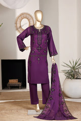 Khombi Stitched 3 Piece Summer Cotton Suit-Balochi-Purple