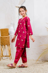 Sprinkles Stitched 2 Piece Summer Co Ord Sets Kids Collection'2025-Berry Blossom - 2pcs - Embroidered
