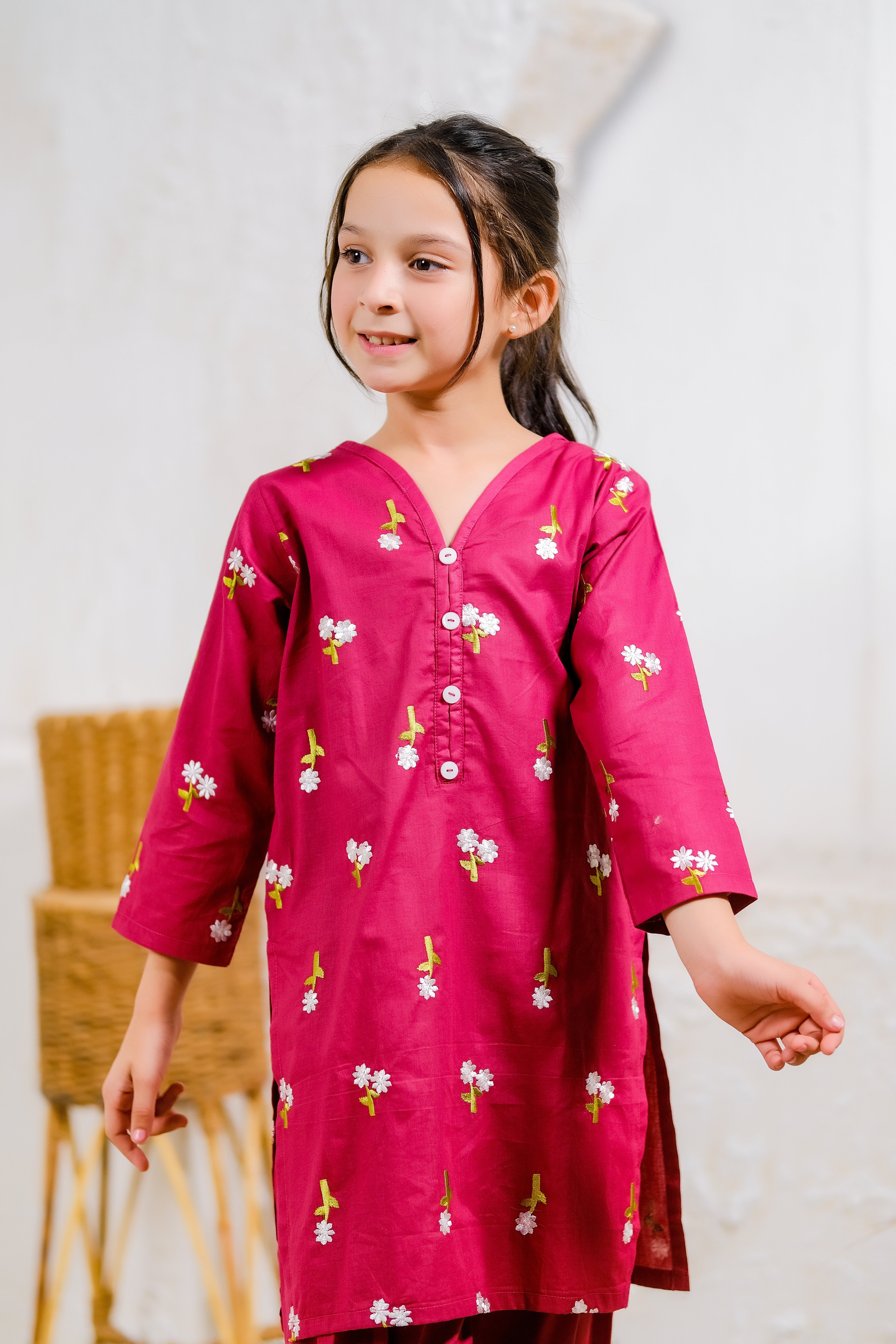 Sprinkles Stitched 2 Piece Summer Co Ord Sets Kids Collection'2025-Berry Blossom - 2pcs - Embroidered