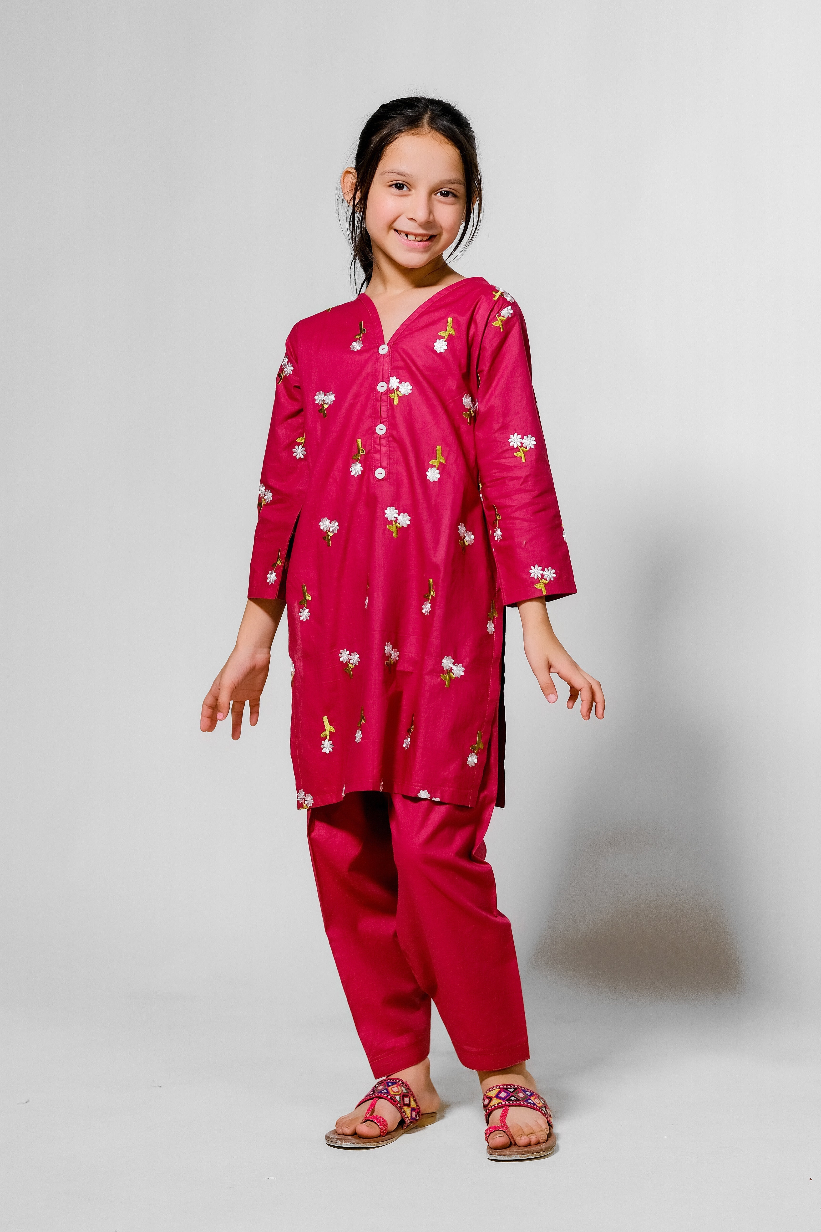 Sprinkles Stitched 2 Piece Summer Co Ord Sets Kids Collection'2025-Berry Blossom - 2pcs - Embroidered