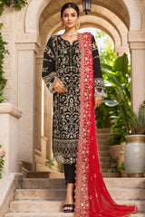 Bin Saeed Stitched 3 Piece Emb Chiffon Suit-OMSC-1788-Black